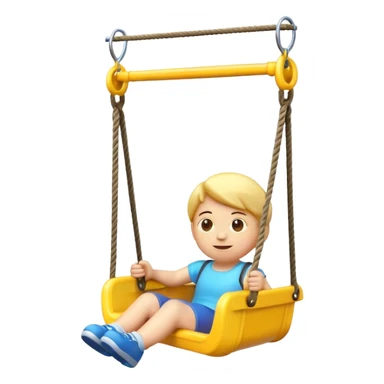 iOS-style 3D emoji: a colorful plastic child swing with a safety bar in front, hanging from two ropes, glossy surface and soft shadows sticker