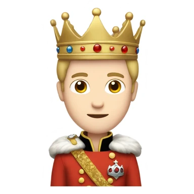a prince with crown in his head, pale skin, brown short hair, and use red coat sticker