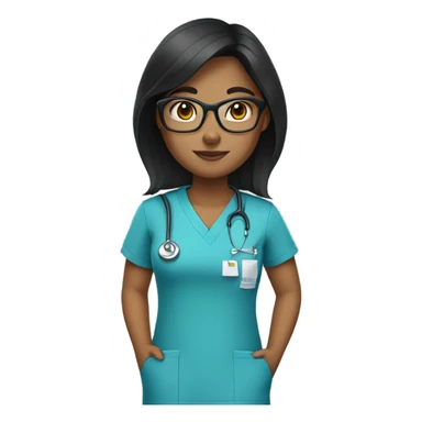 straight black haired light tan girl with glasses in scrubs sticker