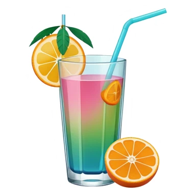 tropical greeni pink and blue mimosa with straw and orange on the side of the top sticker