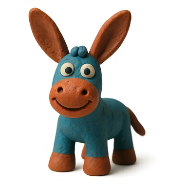 donkey with big ears, smiling, soft lighting, vibrant colors, claymation style sticker