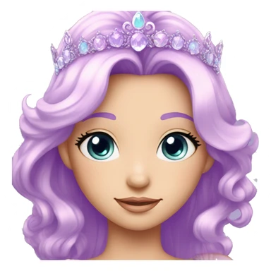 Gorgeous pastel Lady with magical purple-shiny-crystal-hair and tiara and necklace aesthetic sticker