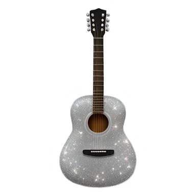 Realistic silver acoustic guitar with sparkly shiny glitter and diamonds on it. sticker
