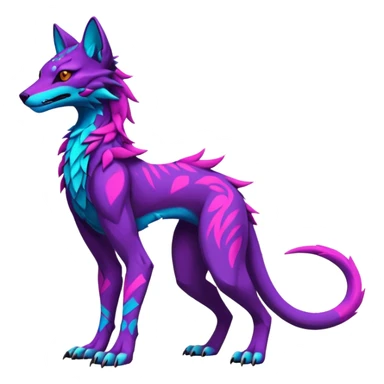 Neon-colored fantasy feline-vernid-sergal-protogen-primagen-fursona animal creature full body with intricate markings  sticker