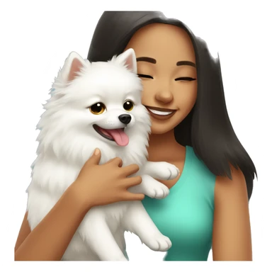girl hug white Pomeranian sticker