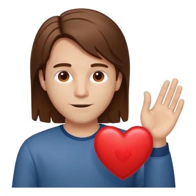 A white man with medium long brown hair holding out a heart sticker