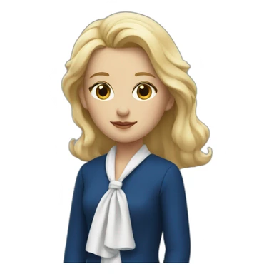 blonde girl in deep blue suit with white shawl sticker
