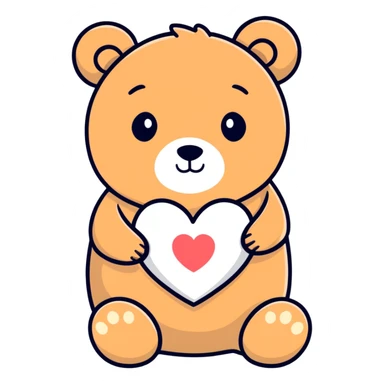 bear holding a white heart sticker