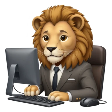 Lion  Programist in a solid suit works at a computer sticker