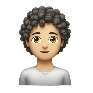 Iranian white boy with curly hair, small lips, dark eyes, putting off shoulders sticker