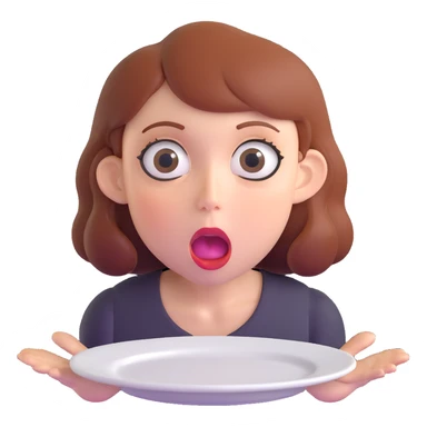 hungry woman with big eyes, open mouth, and empty plate in front of her sticker
