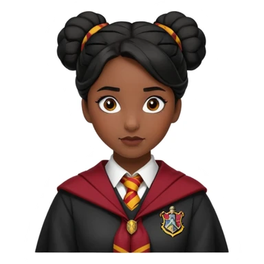 alicia spinnet in harry potter, wear hogwarts gryfindor uniform,  thick, black bun hair, black skin sticker