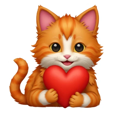 The ginger kitten is hugging a heart, very happy and smiling. sticker