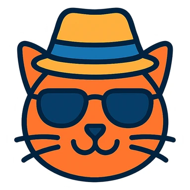 Add a stylish hat to the cat wearing sunglasses, keep the background transparent. sticker