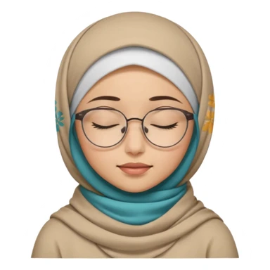 A hijabi girl with glasses, closed eyes, calm sticker