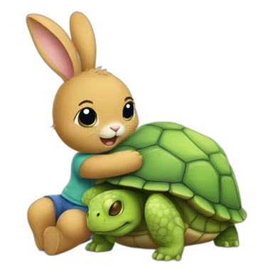 a rabbit hug a turtle sticker
