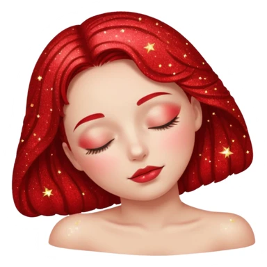 red glitter girl with closed eyes lying on the floor sticker