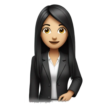 marketing girl, computer in hand, black long hair  sticker