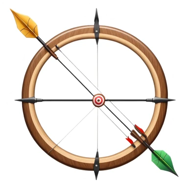 A professional recurve bow with an arrow nocked, ready to be released. The target features concentric rings, placed at a distance. The emphasis is on the bow, arrow, and target, highlighting the precision, focus, and skill involved in competitive archery. sticker