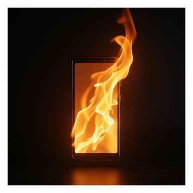 mobile phone on fire, realistic style, detailed flames, modern smartphone sticker