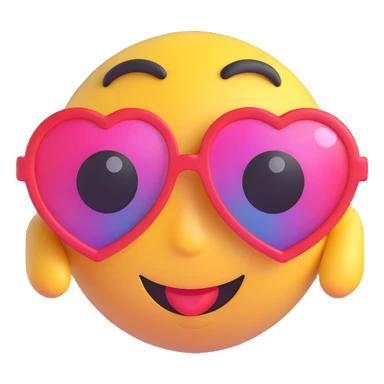 3D smiley emoji, large eyelashes, girly, heart-shaped sunglasses, loving eyes sticker