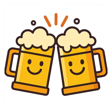 cheerful icon of two beer mugs clinking together with smiling faces sticker