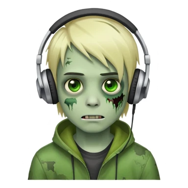 boy zombie with blonde emo hair and green skin and headphones  sticker