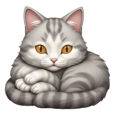 grey and white small cat with its eyes closed lying down leaning on his elbow with his paw curled under his head holding it up sticker