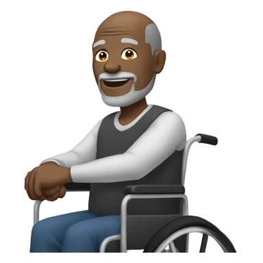 old black bald man with a belly in wheelchair. grey stubble. his left hand is pointing in front.  sticker