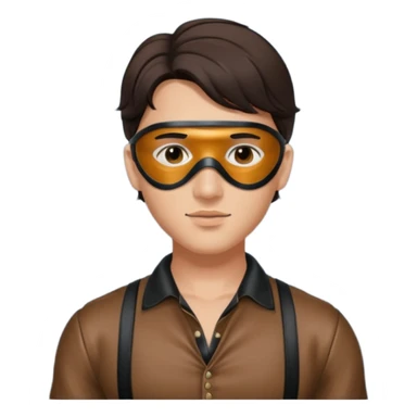 brunette young adult man with leather eye mask and leather halter neck blouse sticker