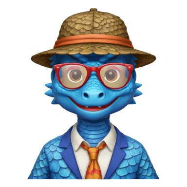 blue dragon with shirt hat and glasses sticker