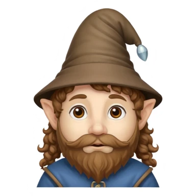 Gnomo con capelli ricci marroni, occhi marroni e cappello a punta sticker