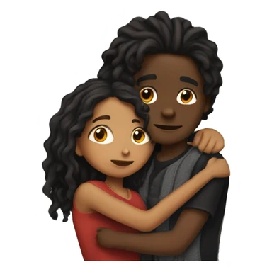 Brown girl with wavy hair hugging black boy who has dreads  sticker