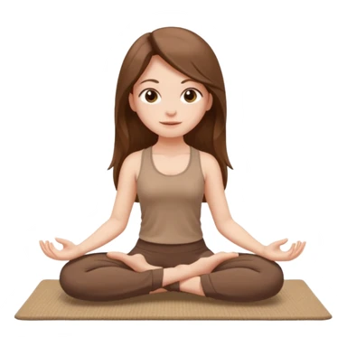 Brown long hair, white skin European girl sitting on a beige rug doing yoga, brown clothes sticker