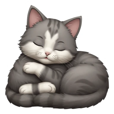 dark grey and white small cat with closed eyes, leaning his head on his paw while leaning on his elbow lying down sticker
