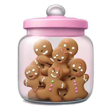 Realistic glass cookie jar with light pink lid full of gingerbread cookies isolated.  sticker