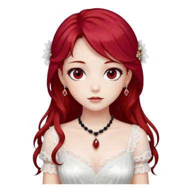 Beautiful shiny Gorgeous Anime Lady with dark hair and red hair streaks with a beautiful white silky lace dress and rubies and onyx gems  sticker