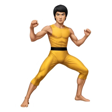 Cinematic Realistic portrait of Bruce Lee, shown as a legendary martial artist in a dynamic, powerful pose with modern athletic attire and finely detailed muscle definition, rendered in dramatic action lighting sticker