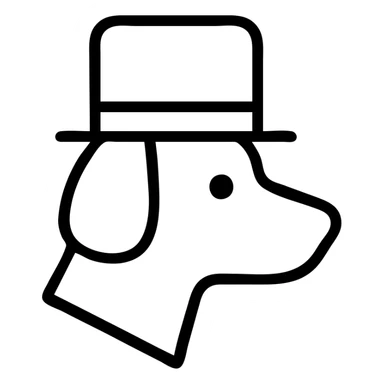 dog wearing a tophat, outlined icon style sticker