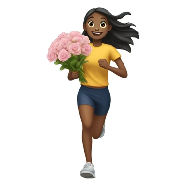 Girl running holding flowers sticker