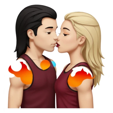 a white masculine woman with short mullet tomboy black hair wearing men's black tank top kissing a lightskin woman with long dark blonde hair wearing maroon tank top sticker
