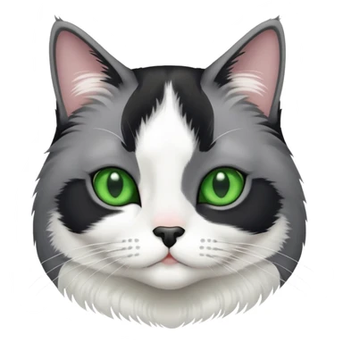 Gray and white  tuxedo cat medium hair with a a black nose and green eyes sticker