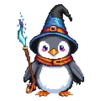 Penguin wizard casting a spell sticker