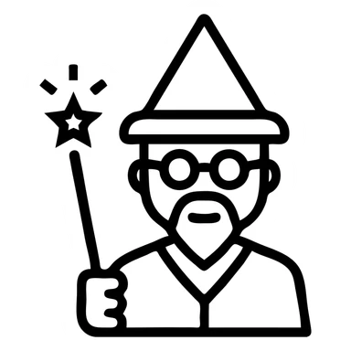 wizard-like teacher with glasses and a magic stick, icon style, minimalistic and modern sticker