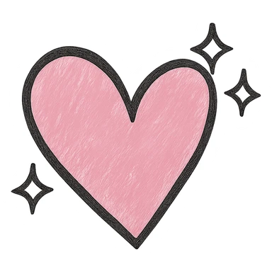 Make the pink hand drawn heart with sparkles larger, keep the black outline style, and use a clean white background. sticker