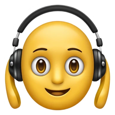Ein gelber runder Emoji der die Augen geschlossen hat. Total im moment. Glücklich, leichtes lächeln. Verträumt. Leichtigkeit. Freiheit. Overearkopfkörer auf und im hintergrund kleine musiknoten sticker