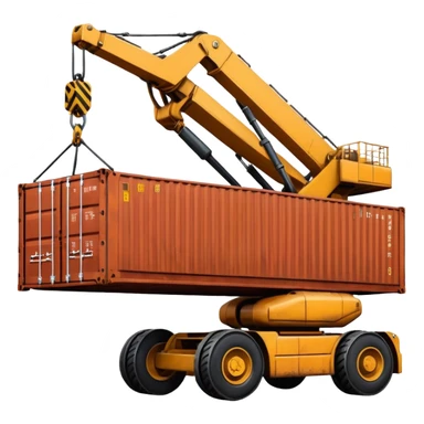 Container being lifted by a large machine, import. sticker