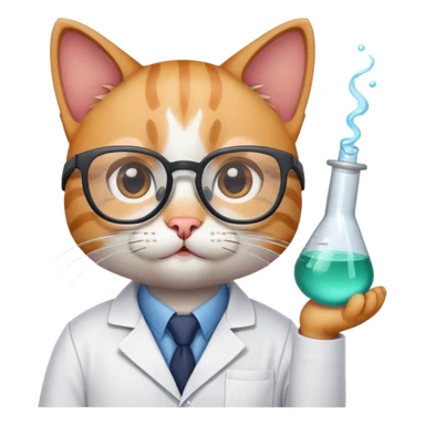 cat scientist wearing lab coat and glasses sticker