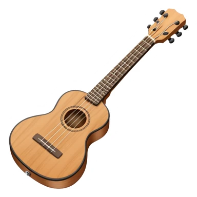 Minimalistic flat vector icon, iOS style, thin black contour on white background. Small ukulele guitar with four strings. Clean, no text, no shadows sticker