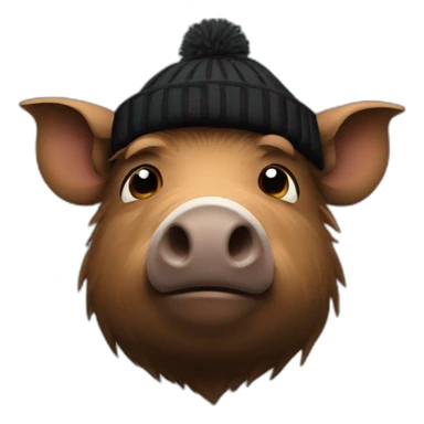 Really sad brown boar in a black winter hat sticker